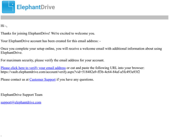 ElephantDrive Account Verification