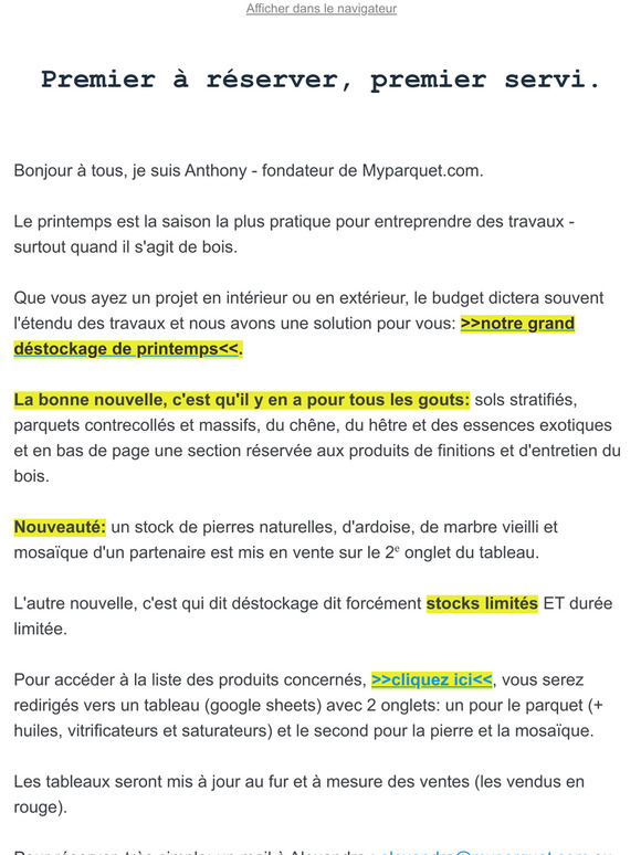 Dstockage de printemps: parquets et... pierres naturelles qui seront amis avec votre budget