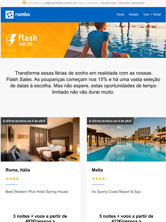 Aproveite a partir de apenas 48 com as nossas Flash Sales