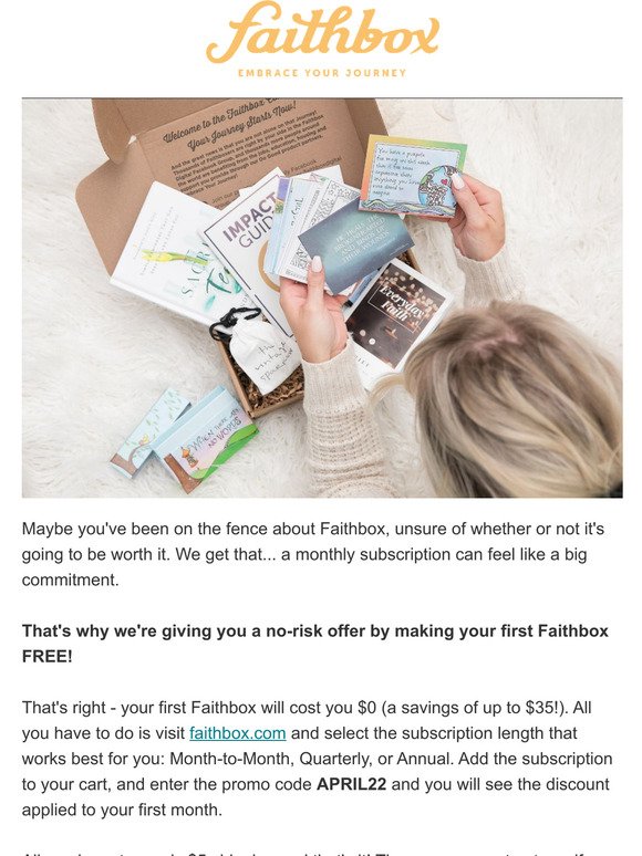 Get your first Faithbox for $0 - seriously, it's free!!