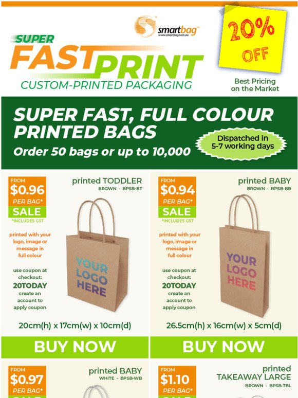 Sale 20% off - Full Colour Printed Bags