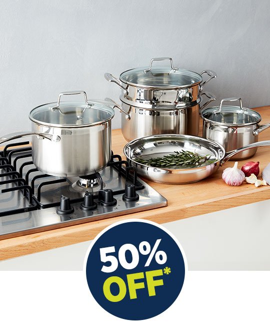 50% off All Full Priced Cooksets, Knife blocks, Chopping Boards, Cast Iron 