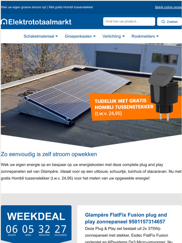 Elektrototaalmarkt NL Nu Glampre plug and play zonnepanelen set extra