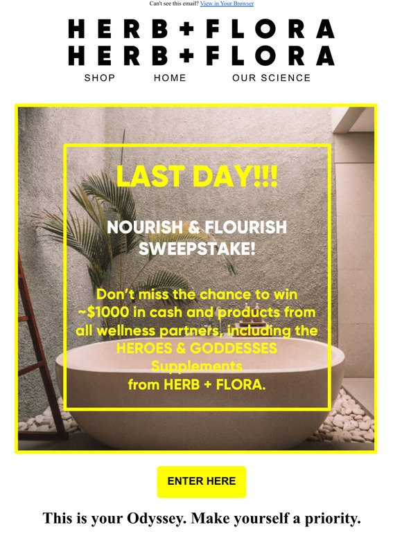 LAST DAY!! Nourish & Flourish Sweepstake! No purchase necessary