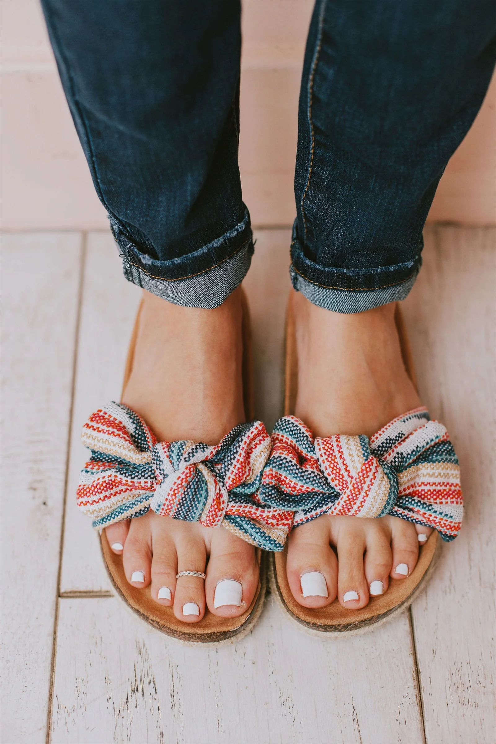 Image of Slip On Bow Sandals Blue/Pink