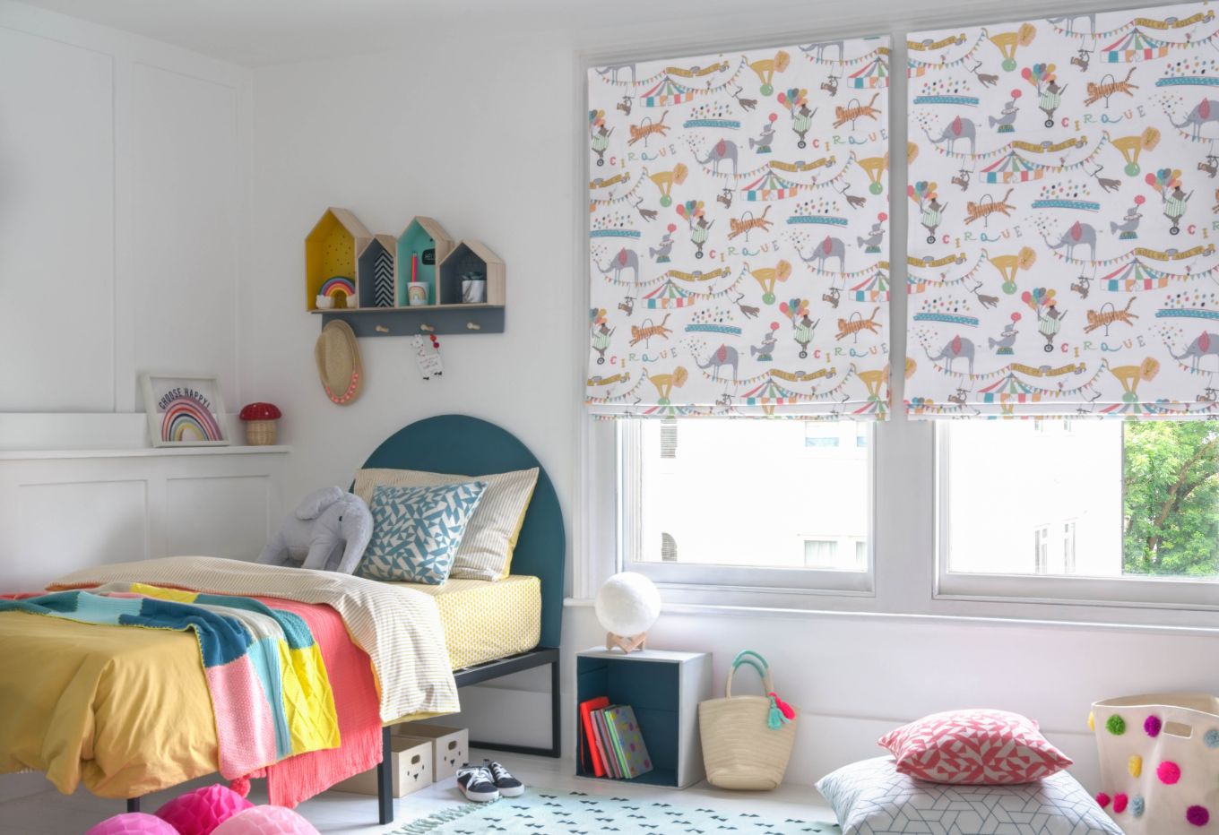 Children's roman blinds in a bedroom