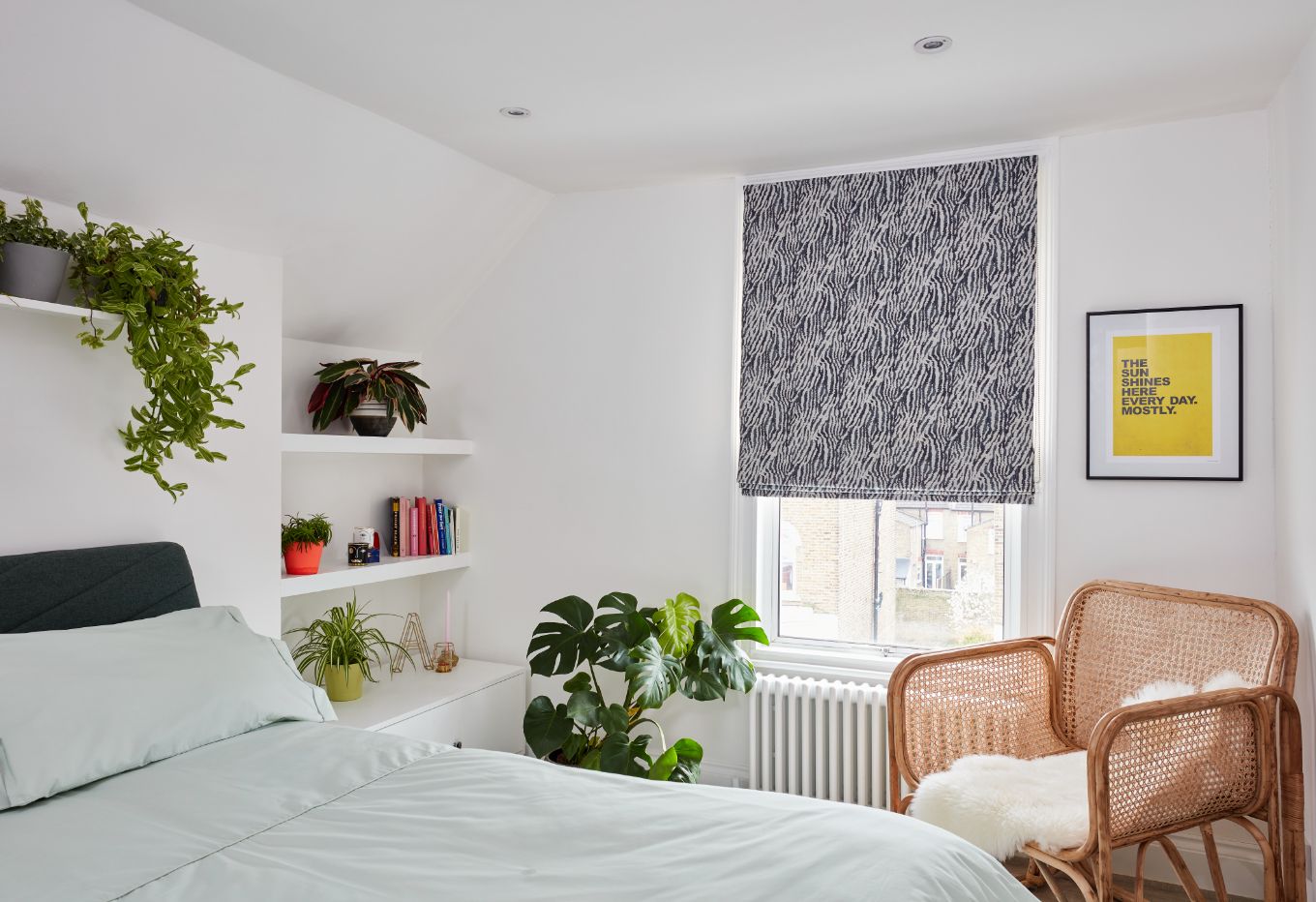 Roman blind in a bedroom