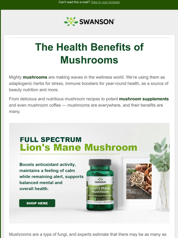 Swanson Vitamins The Health Benefits of Mushrooms Milled