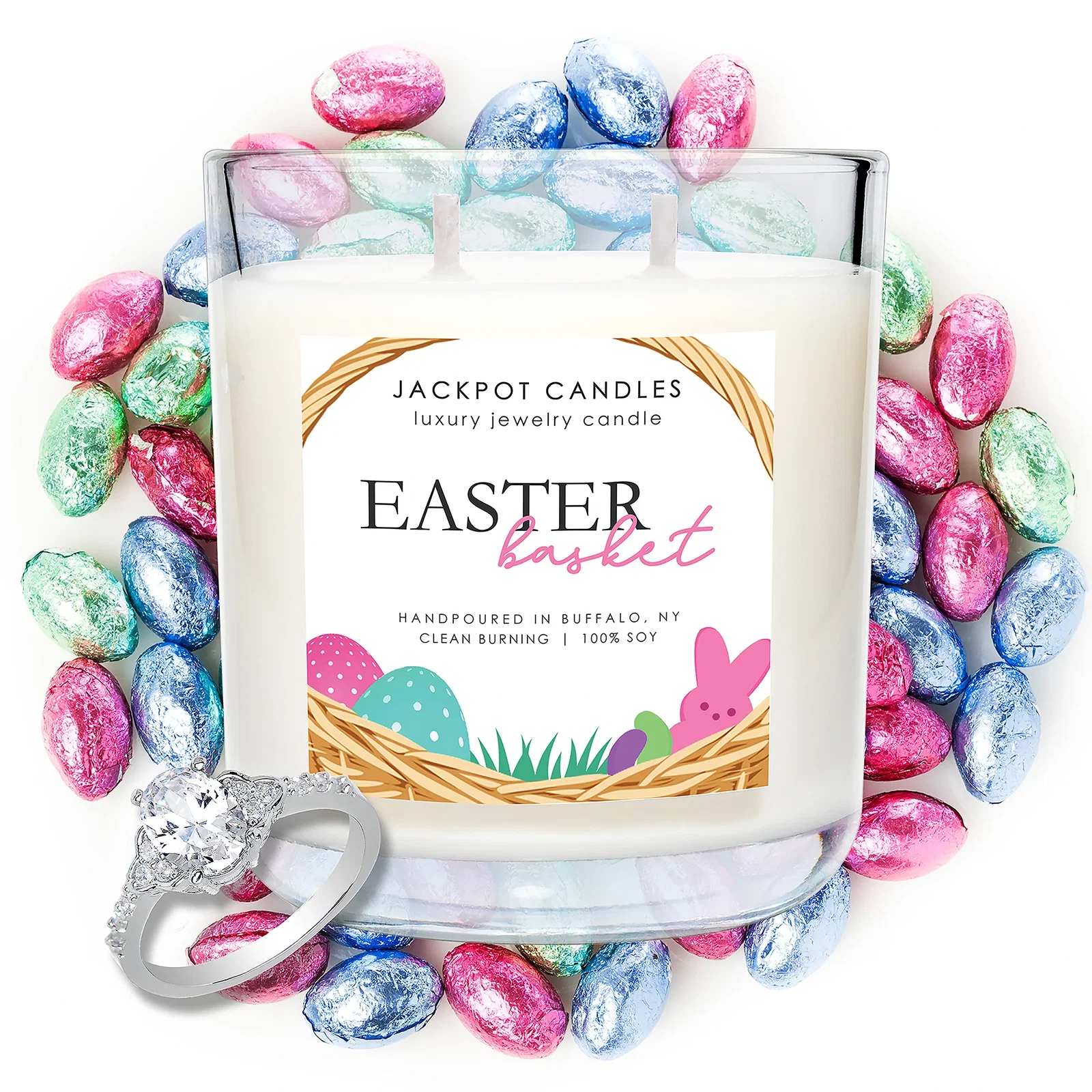 Image of Easter Basket Double Wick Jewelry Ring Candle