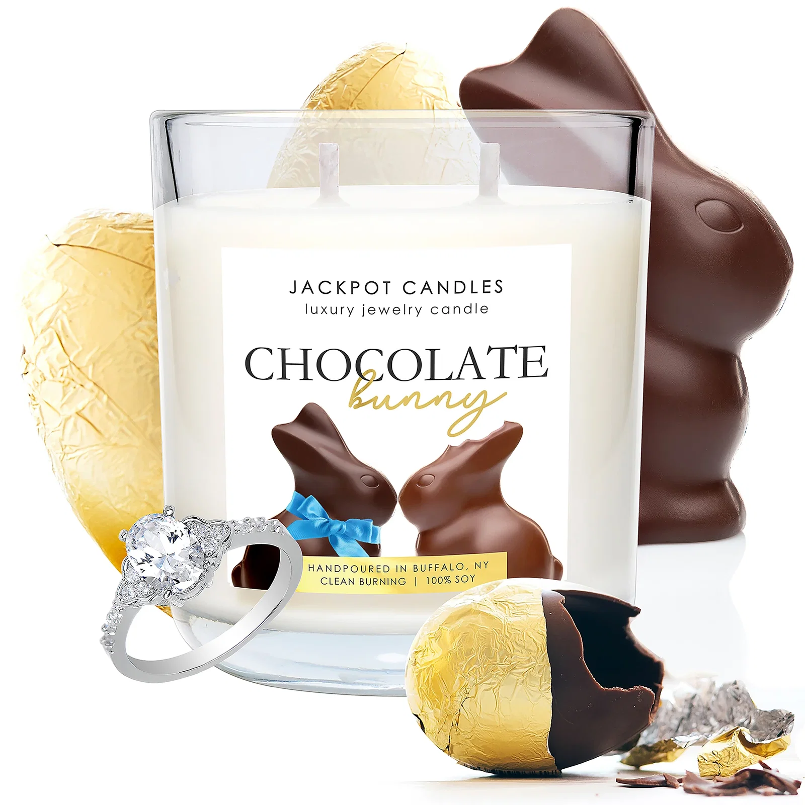 Image of Chocolate Bunny Double Wick Jewelry Ring Candle