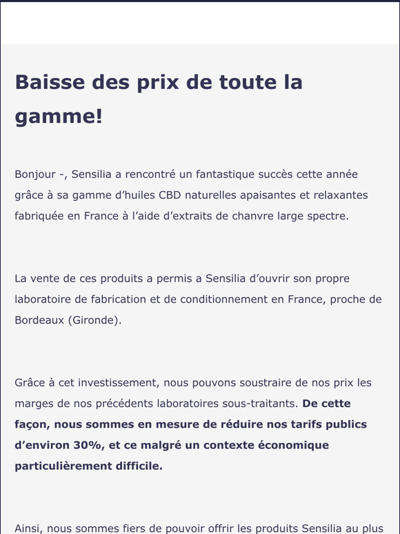 Baisse des prix de toute la gamme Sensilia