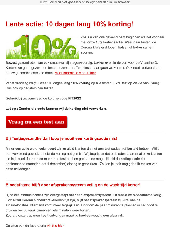 Testjegezondheid.nl Lente actie: 10 dagen lang 10% korting!
