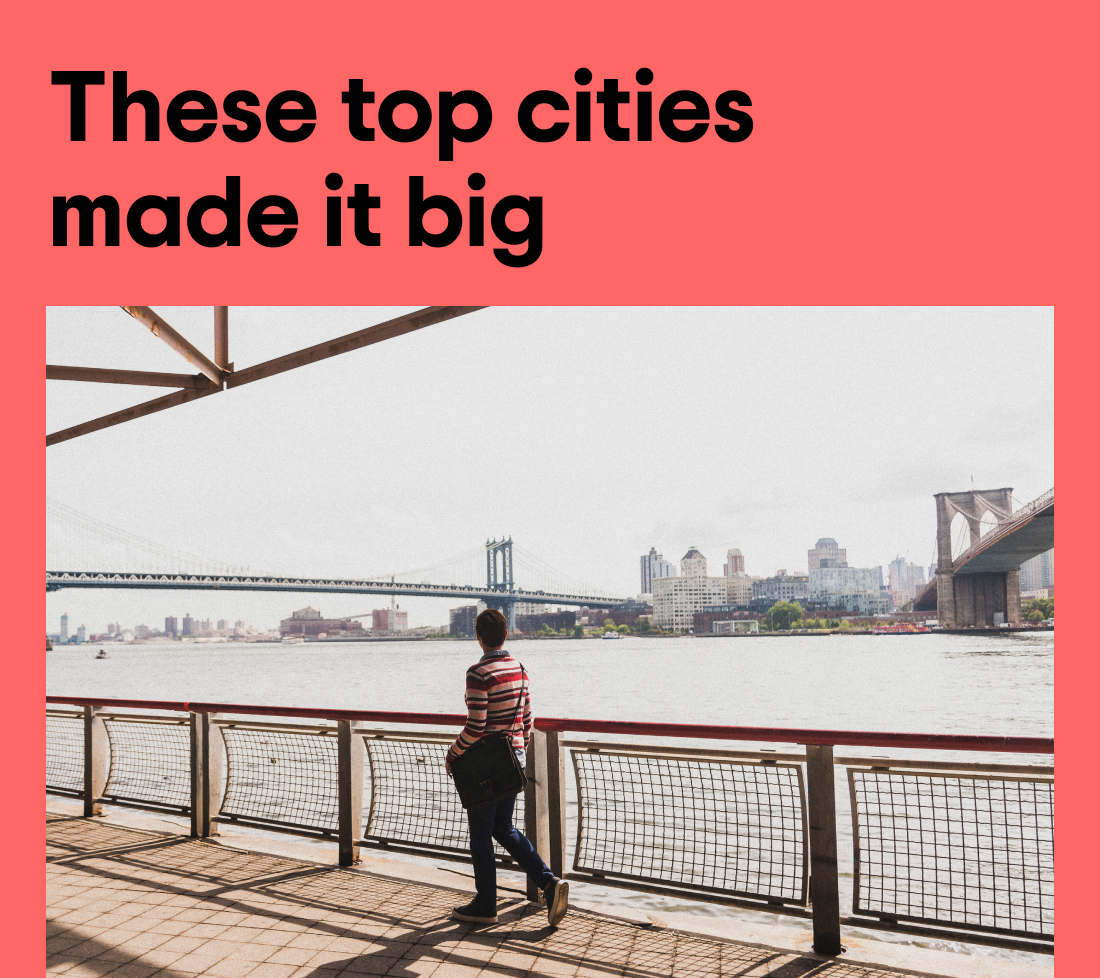 These top cities made it big. A traveler gazing at New York City skyline.
