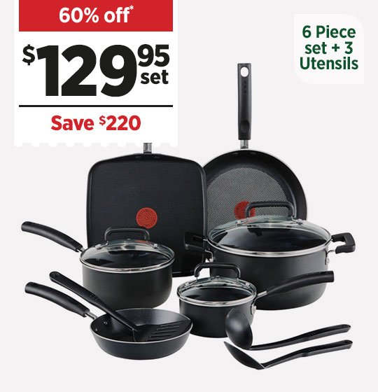 TEFAL AMBIANCE 6PC COOKSET + 3 UTENSILS