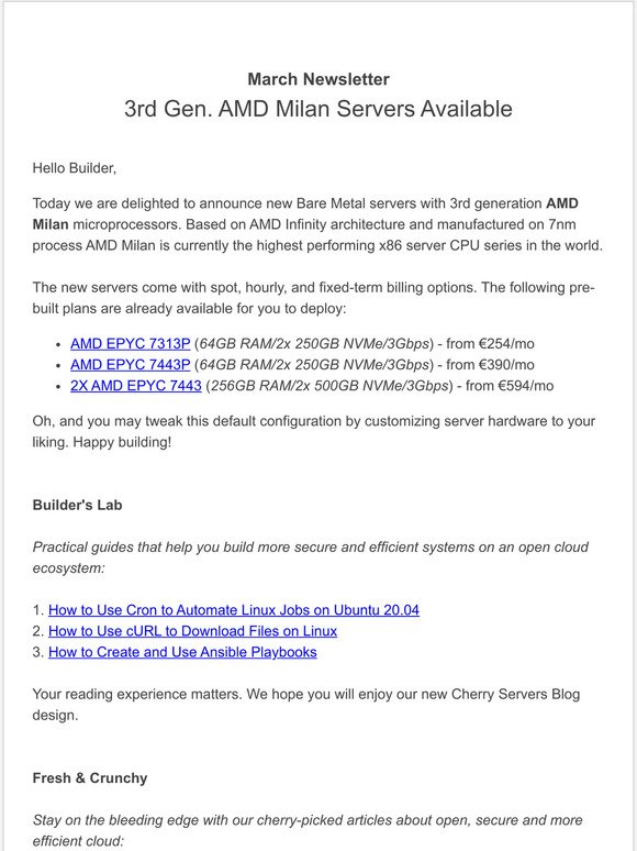 Your Cherry News - 3rd Gen. AMD Milan Servers Available