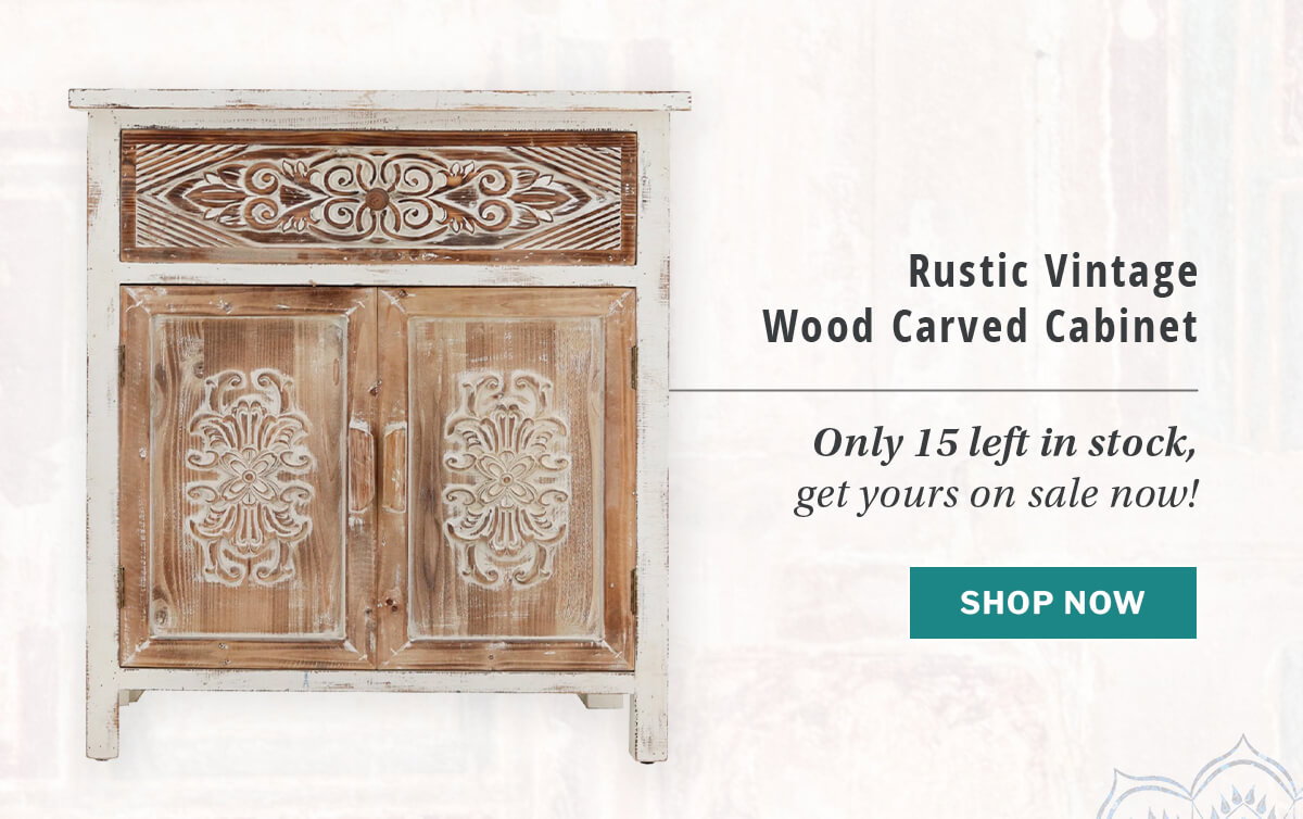 Rustic Vintage Wood Carved Cabinet