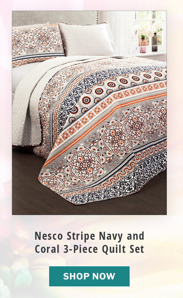 Nesco Stripe Navy and Coral 3-Piece Quilt Set