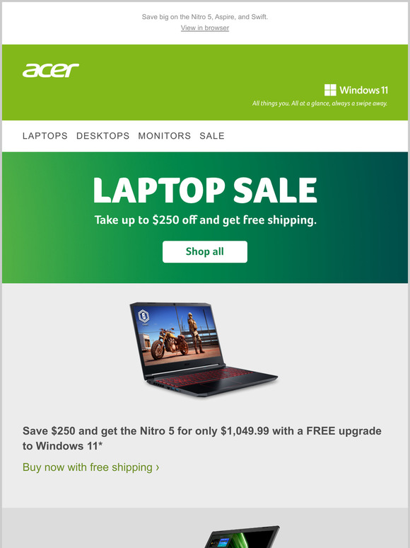 Get $250 off a Nitro 5 Gaming Laptop and up to 25% off Aspire Laptops
