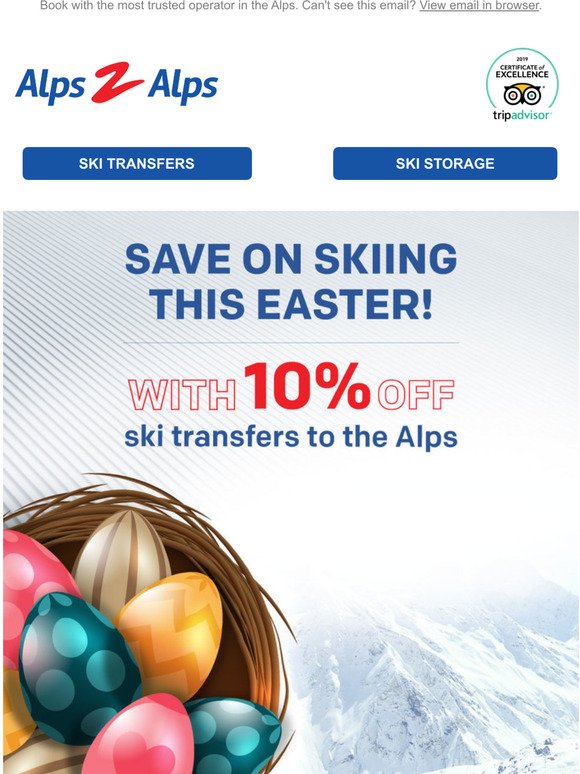 Easter ski deals - save 10% on ski transfers to the Alps