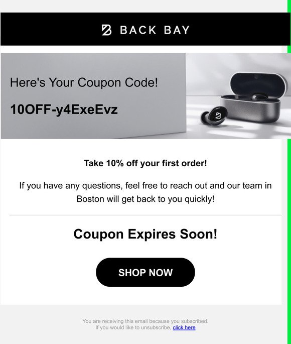 Your Back Bay Discount Code!