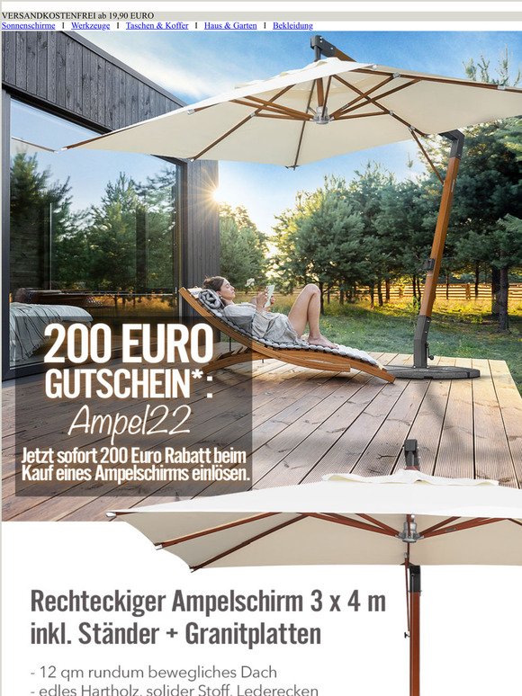 Ampelschirme - 200 Euro Extra-Rabatt - exklusiv fr Stammkunden 