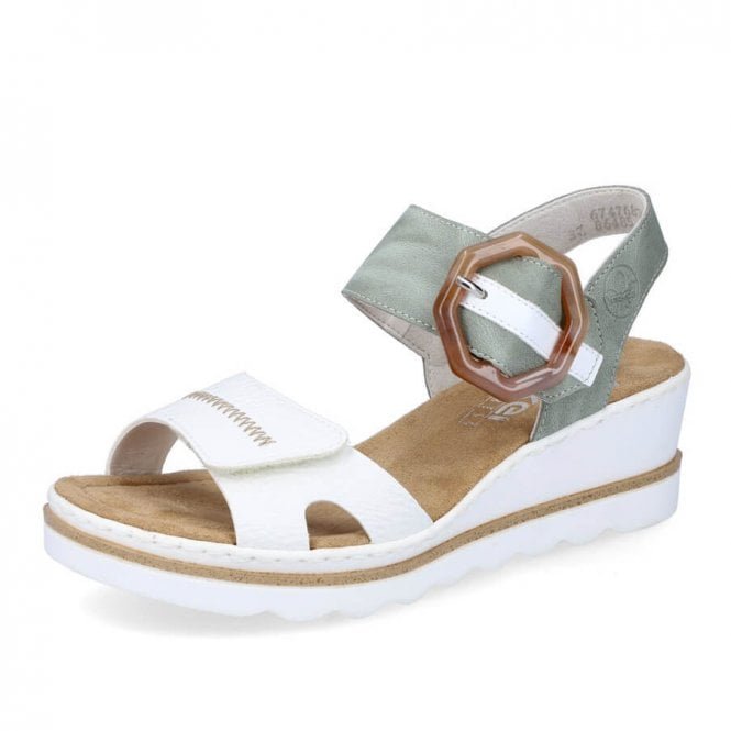 67476-10 Kaukas Fashion Wedge Sandals in Green & White