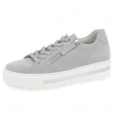Heather Smart Casual Leather Trainers In Light Grey