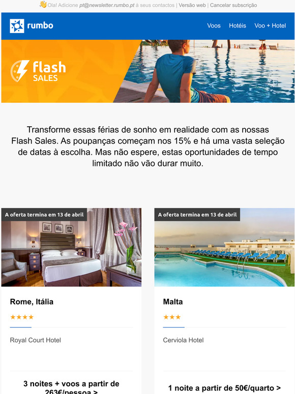 Aproveite a partir de apenas 50 com as nossas Flash Sales