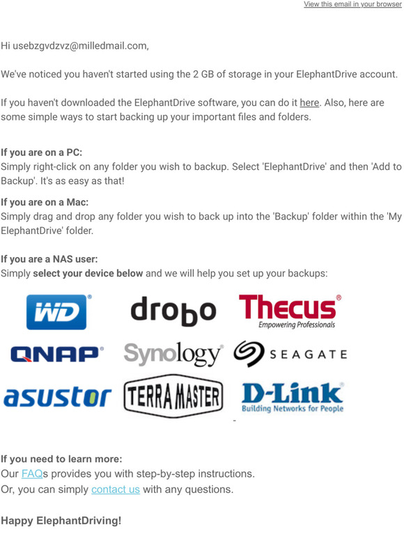 Let us help you back up your important data to ElephantDrive