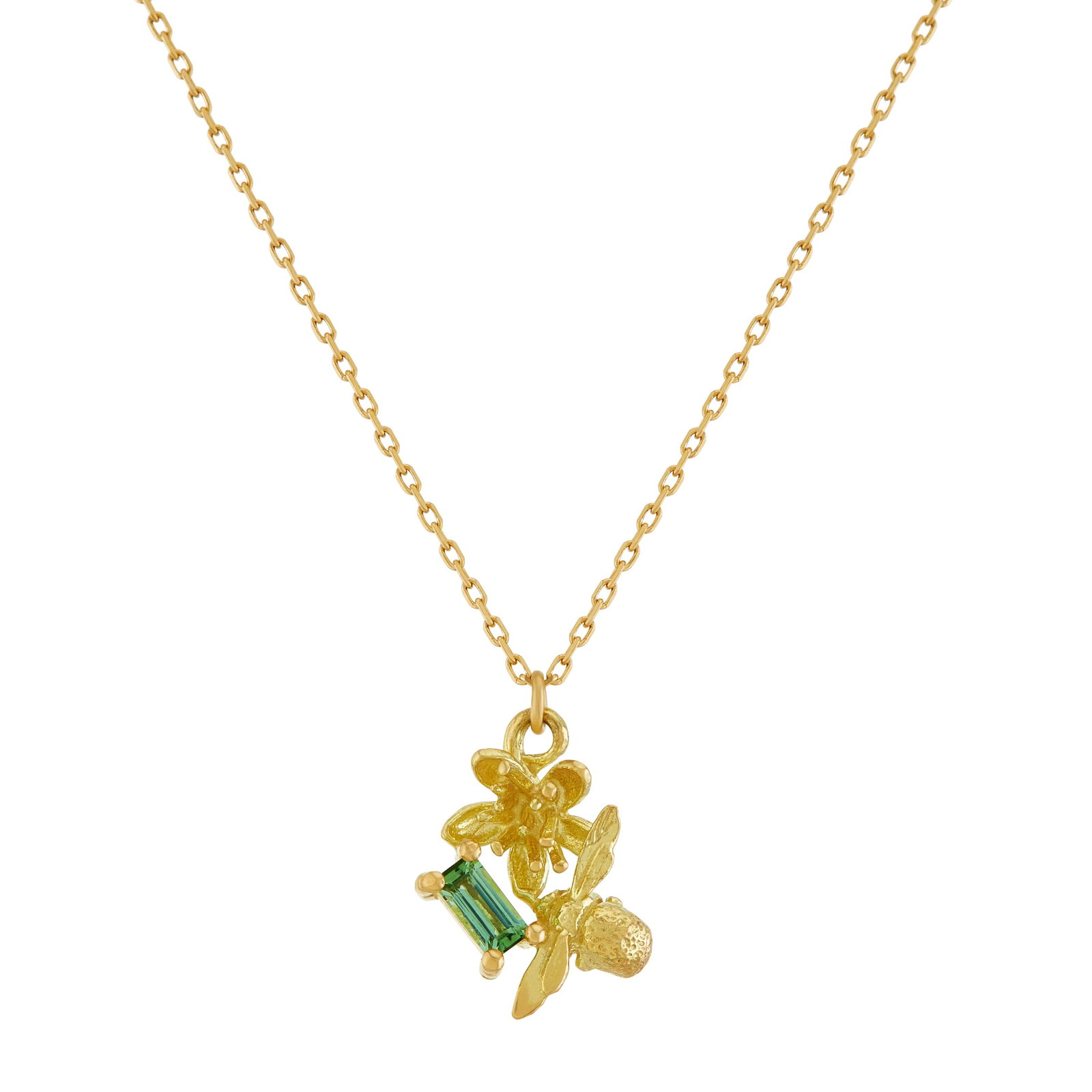Beekeeper Pollen Necklace with Baguette Cut Green Tourmaline