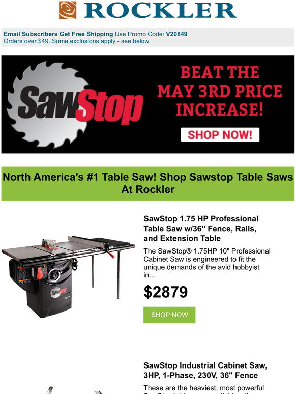 Rockler Woodworking and Hardware Get your SawStop before the price