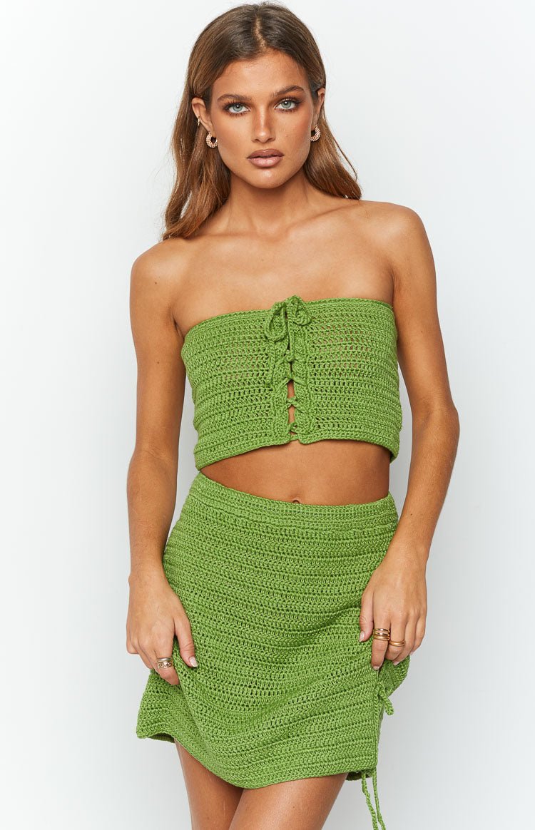 Image of Stella Green Strapless Crochet Top