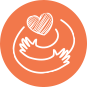 Orange icon of a hug.