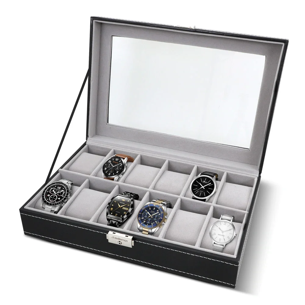 Image of Caja para Relojes y Joyas Organizador con 12 Espacios y Candado
