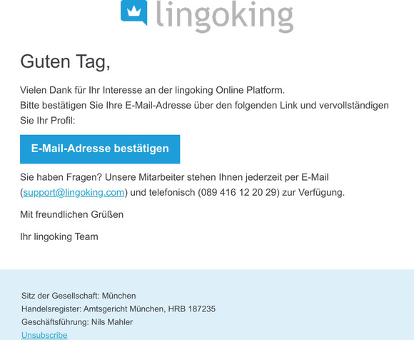 lingoking - Bitte besttigen Sie Ihre Email-Adresse