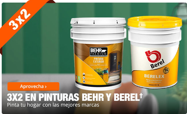 3x2 en pinturas Behr y Berel† - Pinta tu hogar con las mejores marcas - Aprovecha >