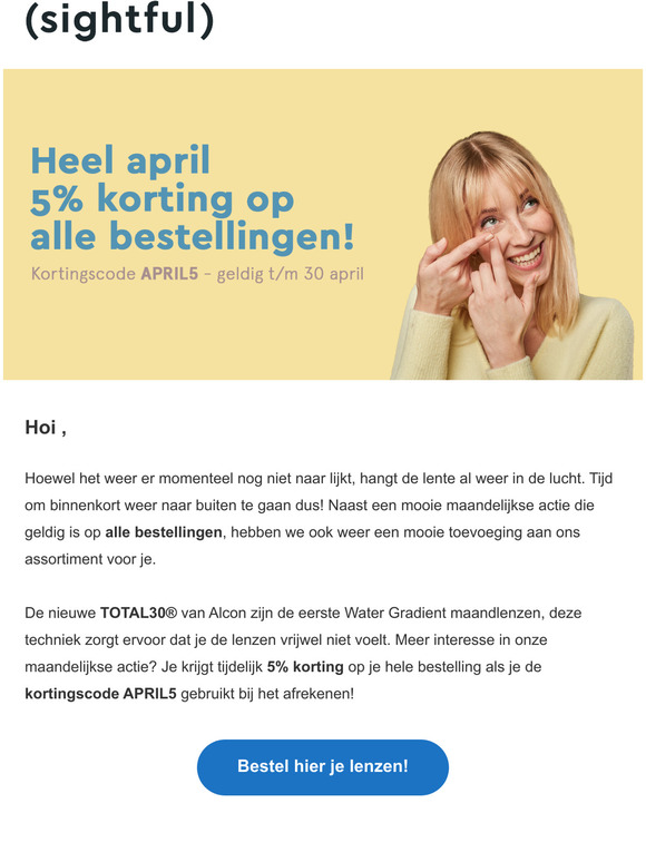 5% korting op je lenzen + de nieuwe TOTAL30 lenzen!