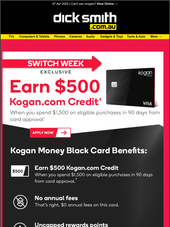 Earn $500 Kogan.com Credit with the Kogan Money Credit Card!