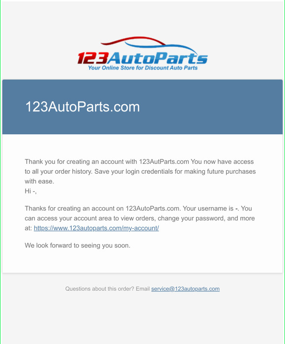 123AutoParts - New Account Created