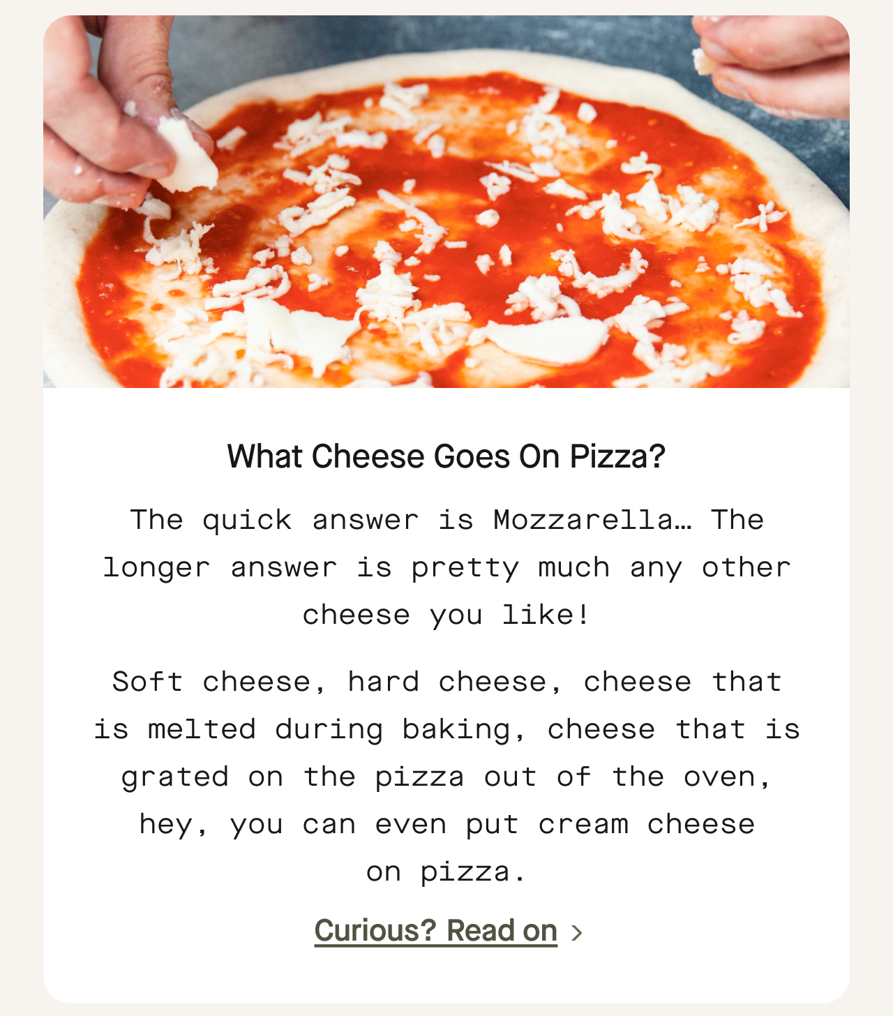 What cheese goes on pizza?