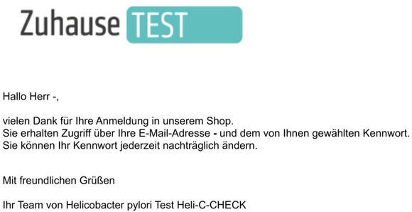 Ihre Anmeldung bei Helicobacter pylori Test Heli-C-CHECK