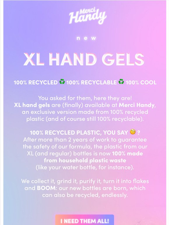 NEW PRODUCT ALERT ! Large size hand gels are now available (at last) at Merci Handy!