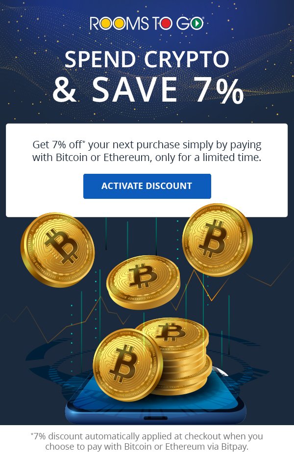 Get 7% off your next purchase by paying with Bitcoin or Ethereum, only for a limited time.