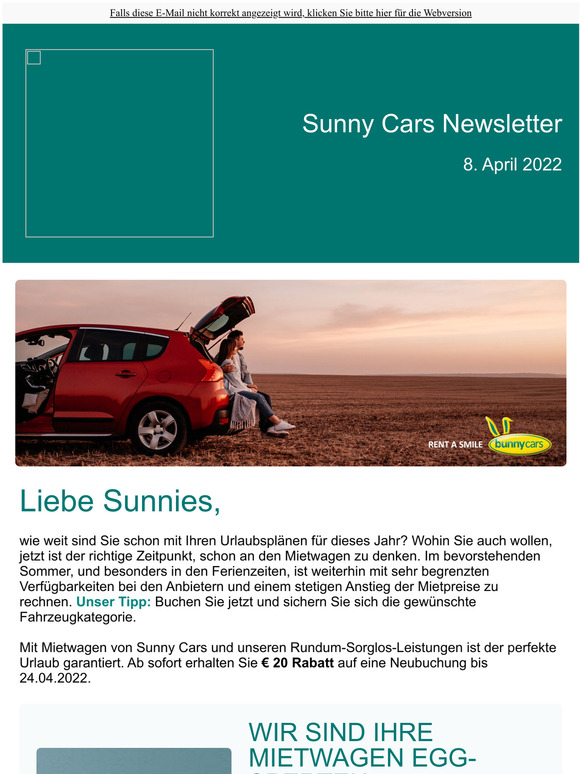 20 EUR OSTER-RABATT BEI SUNNY CARS 