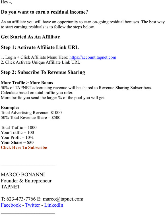 TAPNET Affiliate Program - Start Earning Residuals