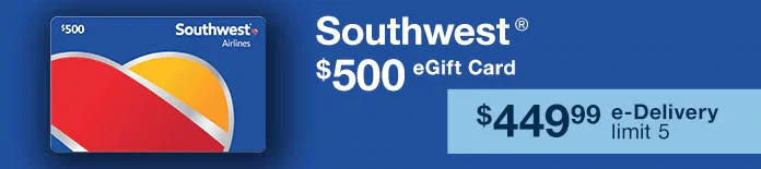 Southwest Airlines $500 eGift Card $449.99 e-Delivery