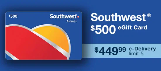 Southwest Airlines $500 eGift Card $449.99 e-Delivery
