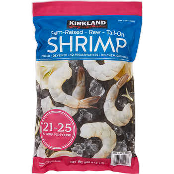Kirkland Signature Farm-Raised Raw Shrimp, Tail-On, Peeled, Deveined, 21-25-Count, 2 lbs