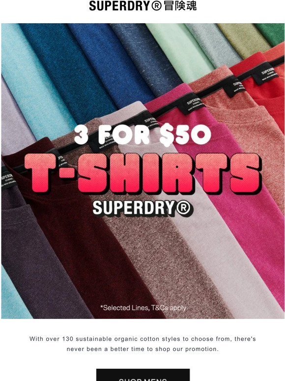 Organic t-shirts, 3 for $50