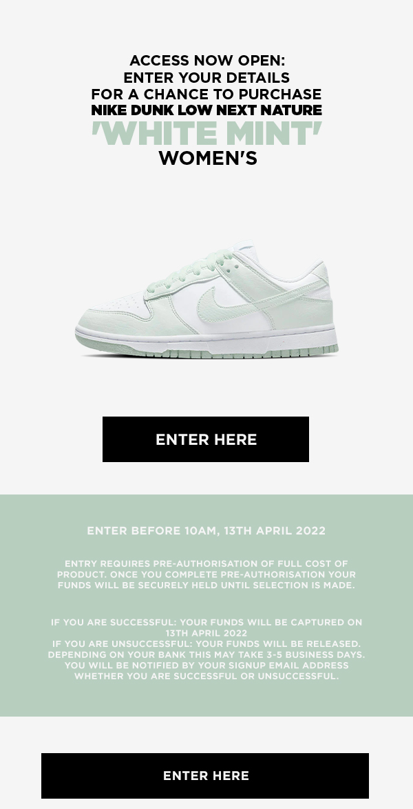 JD Sports Nike Dunk Low Next Nature 'White Mint' Access Now Open! Milled